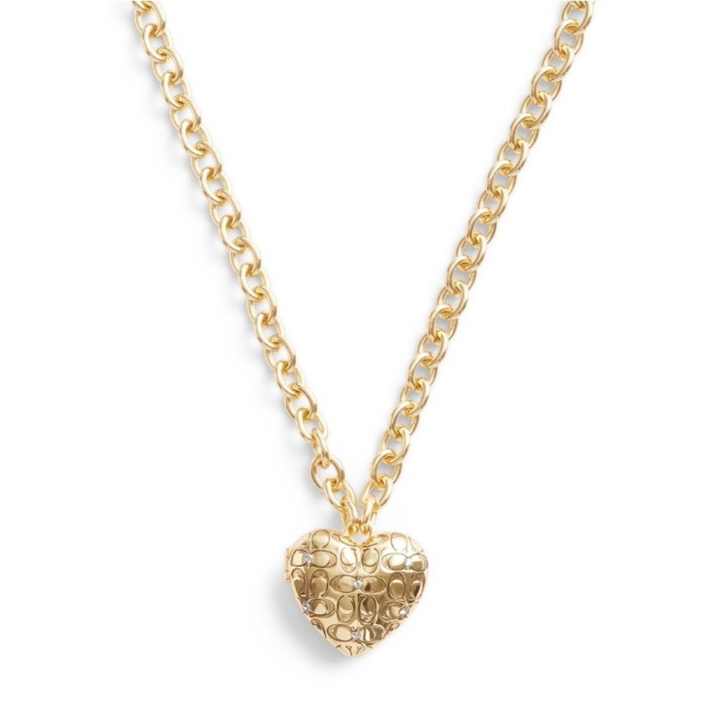 Nwt Coach Signature Quilted Heart Locket Necklace